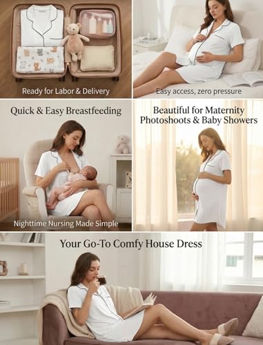 Image of Pjmlifecoco Nightgown for Women Button Down Sleepshirt Short /Long Sleeve Nightdress Soft Modal Sleepwear S-XXL