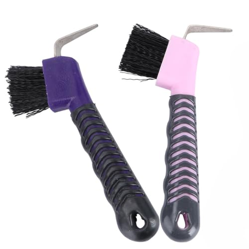 Outanaya 2pcs Horse Hoof Pick and Cleaning Brush Set with Plastic Handle Professional Hoof Hook and Horseshoe Cleaner for Grooming and Care Random Color