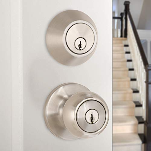 Amazon Basics Exterior Door Knob With Lock And Deadbolt, Coastal, Satin Nickel #TOP3