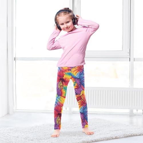 Tie Dye Hibiscus Flower Girls Leggings Soft Stretch Workout Yoga Dance Pants for Kids Casual Tights4