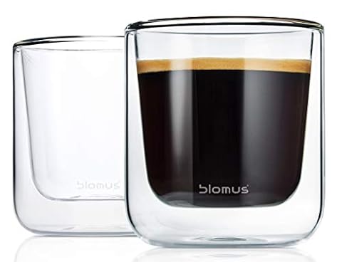 blomus -NERO- 2-częściowy zestaw szklanek do kawy ze szkła, pojemność 200 ml, szkło termiczne o podwójnych ściankach, swobodnie unoszące się / efekt unoszenia, nadaje się do mycia w zmywarce (wys. / szer. / gł.: 8,5 x 7,5 x 7,5 cm, szkło, 63653)