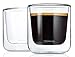 Produktbild blomus -NERO- 2er Set Kaffee-Gläser aus Glas, 200 ml Fassungsvermögen, doppelwandiges Thermoglas, freischwebend / Schwebeeffekt, spülmaschinenfest (H / B / T: 8,5 x 7,5 x 7,5 cm, Glas, 63653)