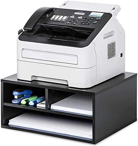 FITUEYES Large Printer Stands with 3 Storage Compartments, Desktop Paper Organizer Shelf for Home Office, 2-Tier Printer Riser, Black, 18.9" L x 15.7" W x 8.7" H