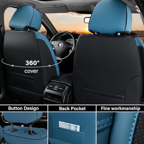 Image of Coverado Car Seat Cover Winter, Front Seat Cover, Seat Covers for Cars, 2PCS Car Seat Protector, Breathable Faux Leather Car Seat Cushion, Car Seat Protector, Blue Car Seat Covers Fit Most Vehicles