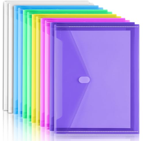 Sooez 12 Pack Plastic Envelopes File Folders, Plastic Folders with Pockets, Colored Folder for Documents Organizer Letter/A4 Size, Clear Filing Folders for Office School Paper Storage, 6 Colors