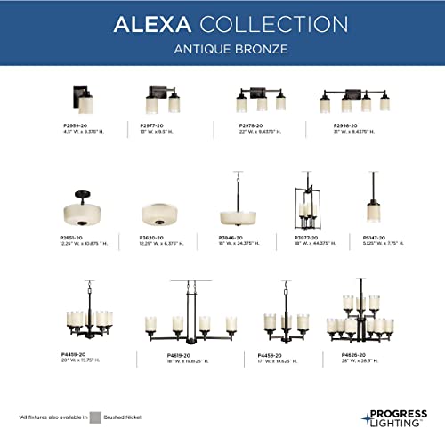 Image of Progress Lighting Alexa Collection 3-Light Etched Umber Linen with Clear Edge Glass Modern Bath Vanity Light Antique Bronze