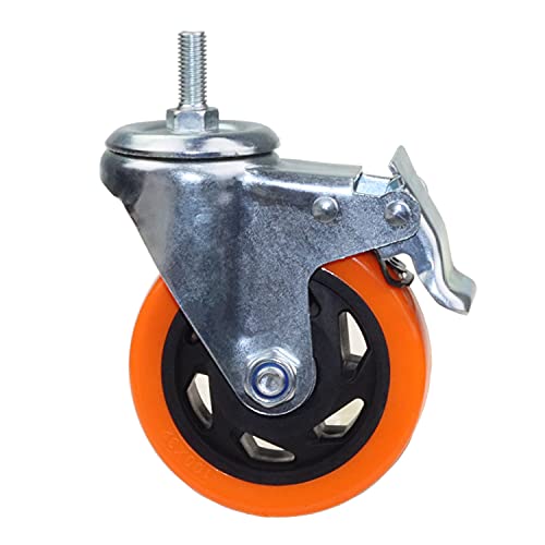 Image of Heavy Duty Stem Caster Wheels M10-1.5X25mm Dual Locking No Noise PVC Threaded Stem Caster Wheels Pack of 4 for Workbench, Dolly, Furniture (4 Inch, Orange)