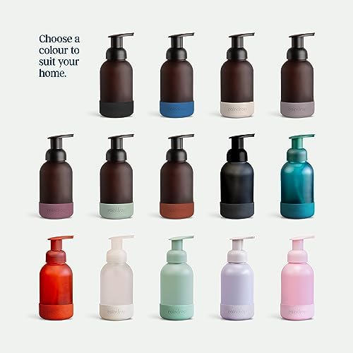 Raindrop Sustainable Hand Soap Starter Pack, 2x Reusable Foaming Glass Dispenser Bottles and 8x Hand Wash Refill Tablets and, Multipack (Natural Colour Silicone Base)