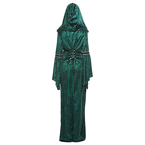 Eraspooky Women Sorceress Dress Hooded Halloween Witch Costume Medieval Renaissance Retro Gown #TOP4