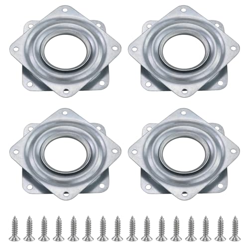 Lot de 4 roulements rotatifs ferrures rotatives, roulements rotatifs de plateau tournant galvanisés, ferrures rotatives carrées, disque rotatif à 360° de 7,6 cm (3 pouces) roulements à billes avec vis