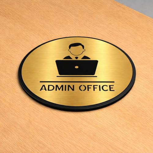 Image of Premium BRUSH Finish Gold Finish Acrylic ADMIN OFFICE DOOR Sign Easy to Mount Self-Adhesive Tape Signage for Hotel Office Resort Society Corporate Business Hospital