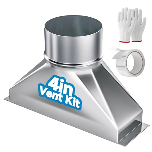 Hon&Guan Microwave Vent Kit 4 Dia x 3-1/4 x 10 Rectangular to Round Duct Transition Galvanized Steel Adapter for Range Hood Exhaust Pipe Microwave Ducting HVAC with Foil Tape & Gloves