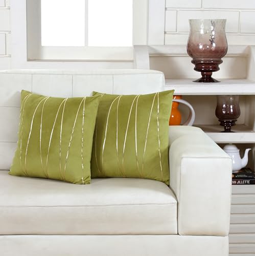 Image of Amazon Brand - Umi Gold Leather Striped Pack of 2 Throw Pillow Covers Velvet Decorative Cushion Covers Cases for Sofa Bedroom Livingroom Car 20 x 20 in Green Color