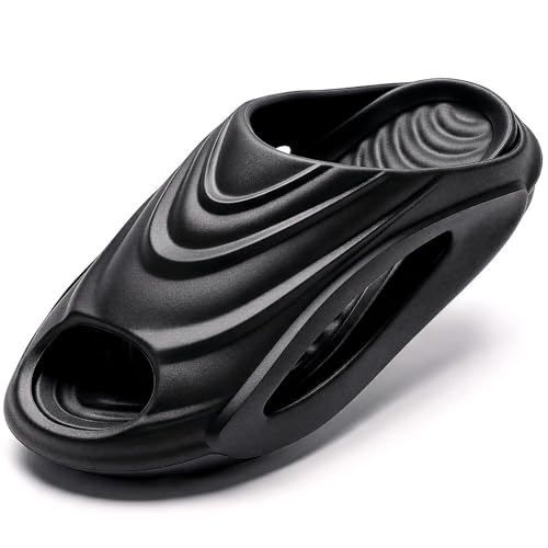 YASSIA Cloud Slides for Men Women Quick-Dry Slippers Non-Slip Lightweight Sandals Outdoor Camping Shoes(Black Warrior M8.5-9/W10-10.5)