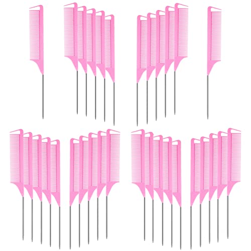 Virtue morals Hair Comb, 32 Pieces Carbon Fiber Stainless Steel Rat Tail Comb, Pink, Anti Static, Heat Resistant, Hairdressing Styling Tools for Braids Hair Cutting, Hairdressing, Hair Styling