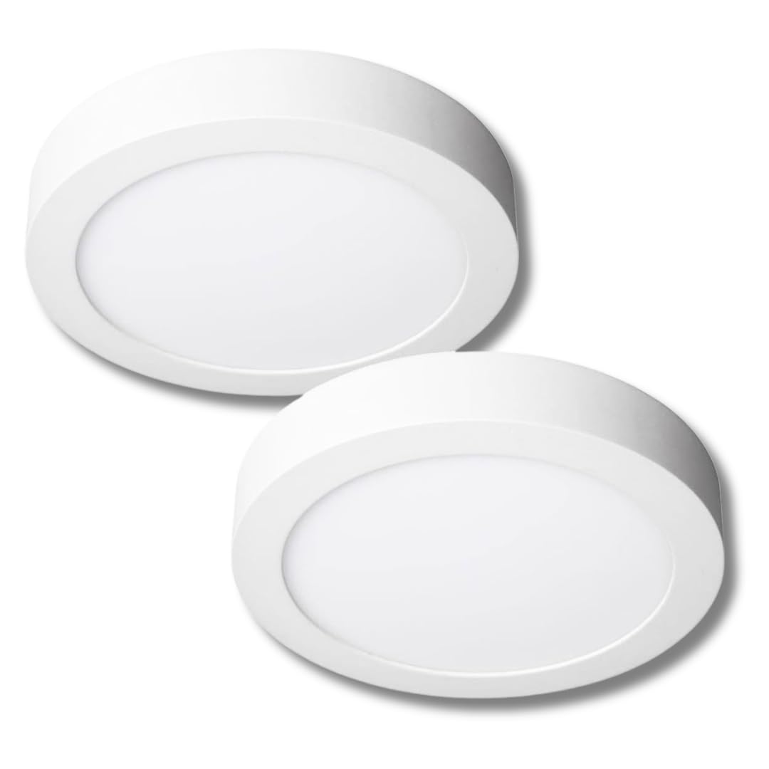 Jandei Warm White 3000K - Pack Of 2 Led Downlights 18W Round Surface White Light (Equivalent To 140W), Aluminum, Matte White Ring (Neutral White 4200K) Perfect For Kitchens, Living Rooms, Bathrooms, Offices, Offices.