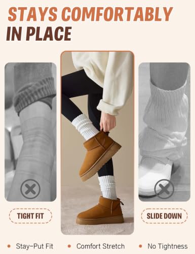 Image of Rehelu Womens Scrunch Crew Socks Cushioned Cotton Retro Slouchy Boot Socks