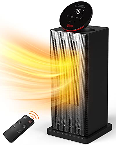 Ceramic Space Heater with Thermostat,1500W Tower Space Heater with Remote Control for Indoor Use,NOZZKOOP Oscillating Heater with Tip-Over Protection for Dorm
