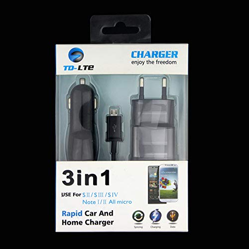 Chargeur Samsung Galaxy J3 2016 pack complet micro USB avec prise secteur et double allume-cigare noir