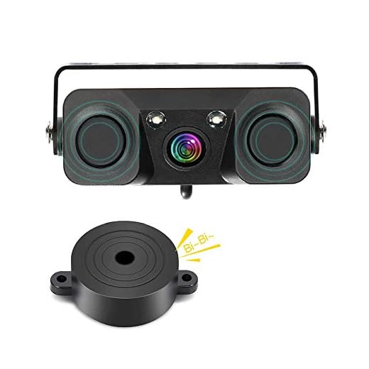 MiCarBa Caméra de recul Car Backup, 3 en 1 HD Caméra de recul bidirectionnelle étanche avec Vision Nocturne, 2 LED avec avertisseur de Radar 2 (CLPZ451)