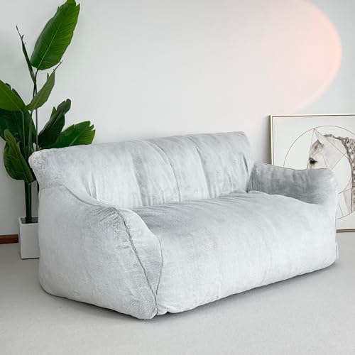 Two Seat Foam Sofa, Memory Foam Filled Floor Loveseat with Faux Fur Cover and Wide Armrests for Adults in Living Room, Bedroom, Apartment (Light Grey) by FHIAYWEO - Used condition - CA$235.40