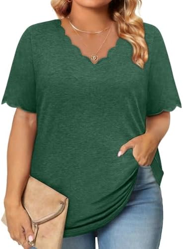 Womens Plus Size Fashion Summer Tops V Neck T Shirts Casual Dress...