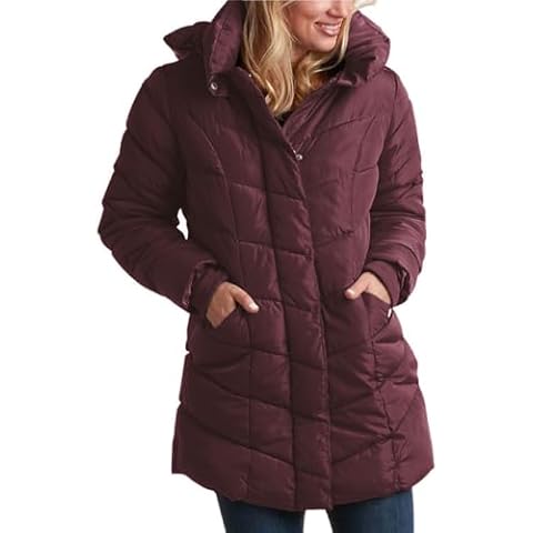 Steve Madden Women's Long Chervron Quilted Outerwear Jacket, Merlot, Medium Cover