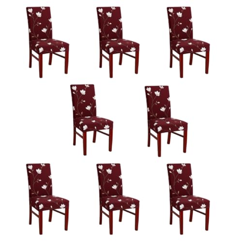 Homerz Premium Pack of 8 Elastic Stretchable Dining Chair Cover, Removable Washable Elastic Floral Printed Dining Chair Covers seat Cushion pad Wooden (Maroon Leaf, Pack of 8)