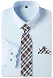 Cromoncent Men's Stylish Business Dress Shirt and Tie Combo,Long Sleeve,Stretchable,Trendy Designs,Breathable,Light Blue ed,XXL