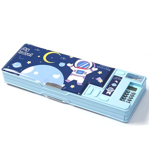 Image of Pop Up Multifunction Pencil Case, Cute Cartoon Pen Box Organizer Stationery with Calculators, Sharpener, Schedule, School Supplies, Best Birthday Gifts for Kids Teens (Light Blue)