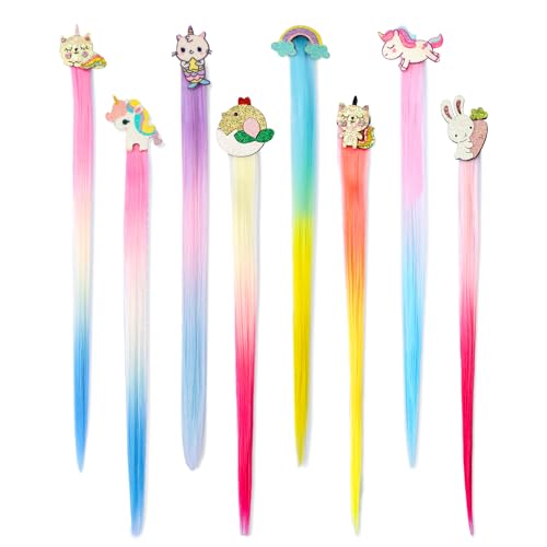 Extensions cheveux arc-en-ciel pour enfant, lot de 8 pinces lisses et faciles à poser au quotidien