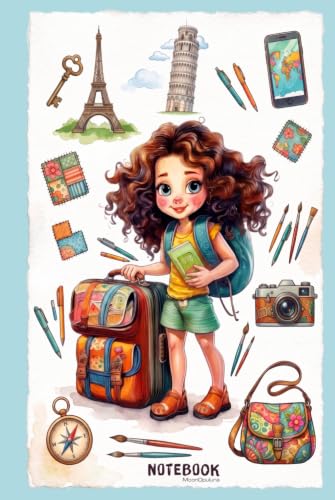 Cute Traveler Girl Unlined Notebook: Sky Blue 6x9 Inches 120 Pages Journal for Girls, Teens & Kids, Travel Journal, Aesthetic School Supplies & Journaling Gift. image 2