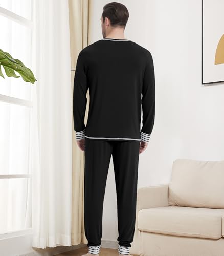 Image of NACHILA Mens Pajamas Set Long Sleeve Henley Sleepwear Top Soft Jogger Pants Pajamas Cool Pjs Set,Viscose Made from Bamboo