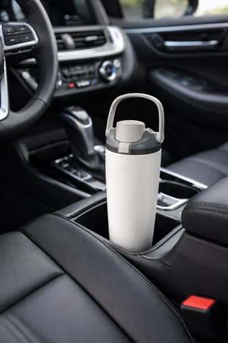 Image of Gym Water Bottle 30oz - Leak Proof Lock Lid, Matte Metallic Finish, Carry Handle, Durable Stainless Steel, Perfect for Workout & Sports (Ice White, 900 ML)