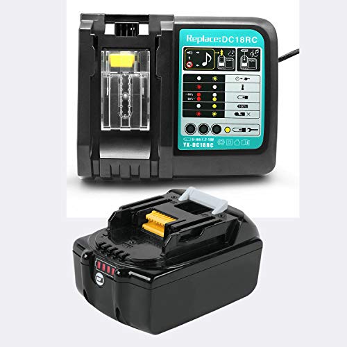 Batería de 5,0 Ah + cargador para Makita BL1850 Li 18,0 V 5,0 Ah; BL1830 3,0 Ah sustituye DC18RC 196672-8 BL1840 90W, 18V