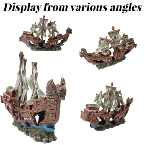 Image of Fish Tank Decorations Aquarium Shipwreck Adornment Aquarium Decor Thematic Ornaments Fish Tank Accessories for Shrimp or Betta Fish Hideout