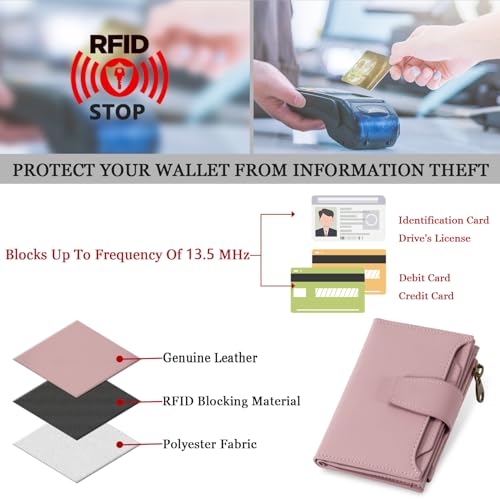 Image of Airkit Small Wallet Women RFID Blocking Soft Leather Bifold Compact Card Holder Wallet for Women with Zipper Coin Pocket 4 ID Window