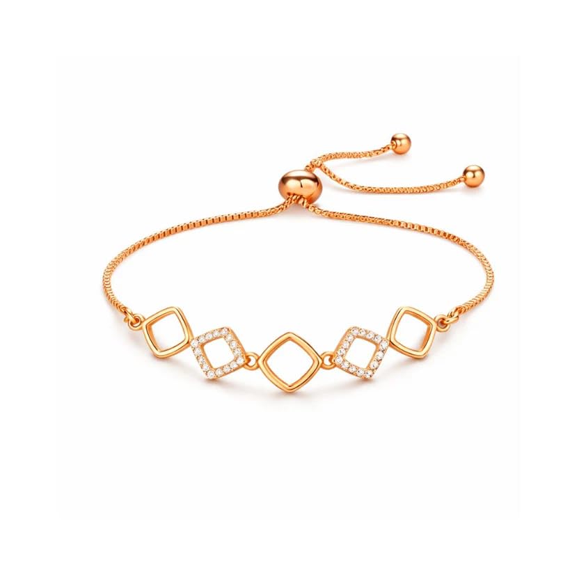 Image of Nilu's Collection Rose Gold & Silver Plated American Diamond Adjustable Bracelet, Stylish Fashion Jewellery Gift for Women
