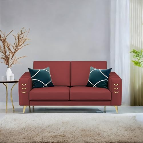 Image of Casaliving Falco 2 Seater Sofa Set for Living Room (Maroon Fabric) Premium Fabric Sofa
