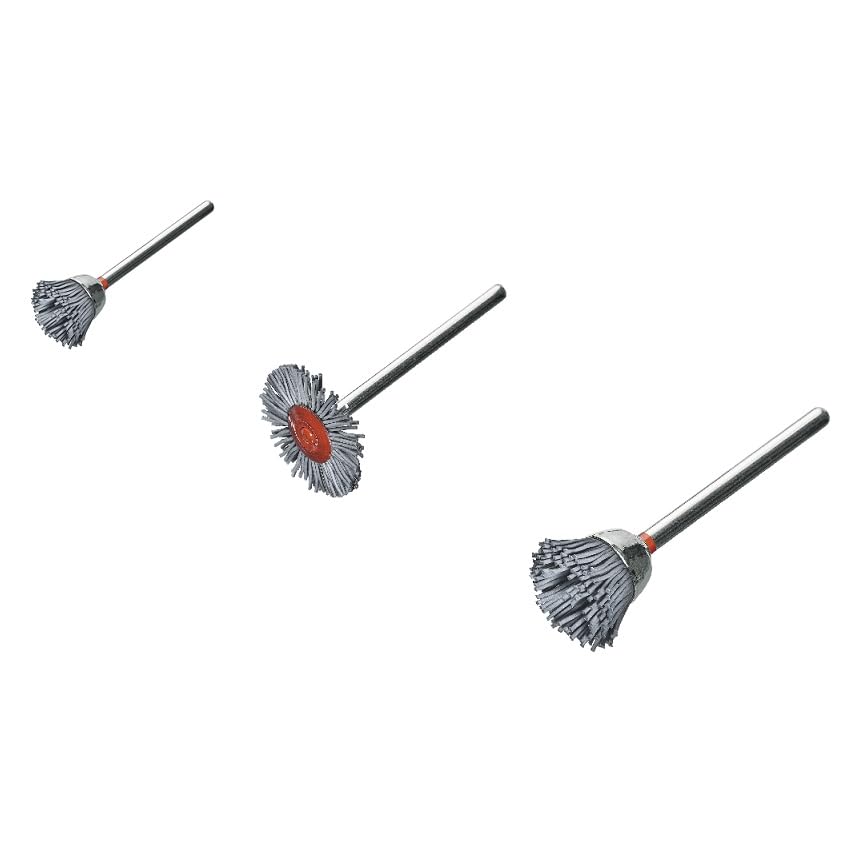 Lessmann Zestaw miniaturowych szczotek (z trzonkiem, 3 mm włosie szlifierskie, po jednej okrągłej szczotce, szczotce powierzchniowej i pędzlu, zestaw szczotek) 499801