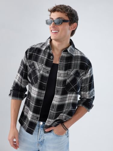 Image of VASTRADO Premium Emerald Black Checks Twin Pocket Flannel Shirt