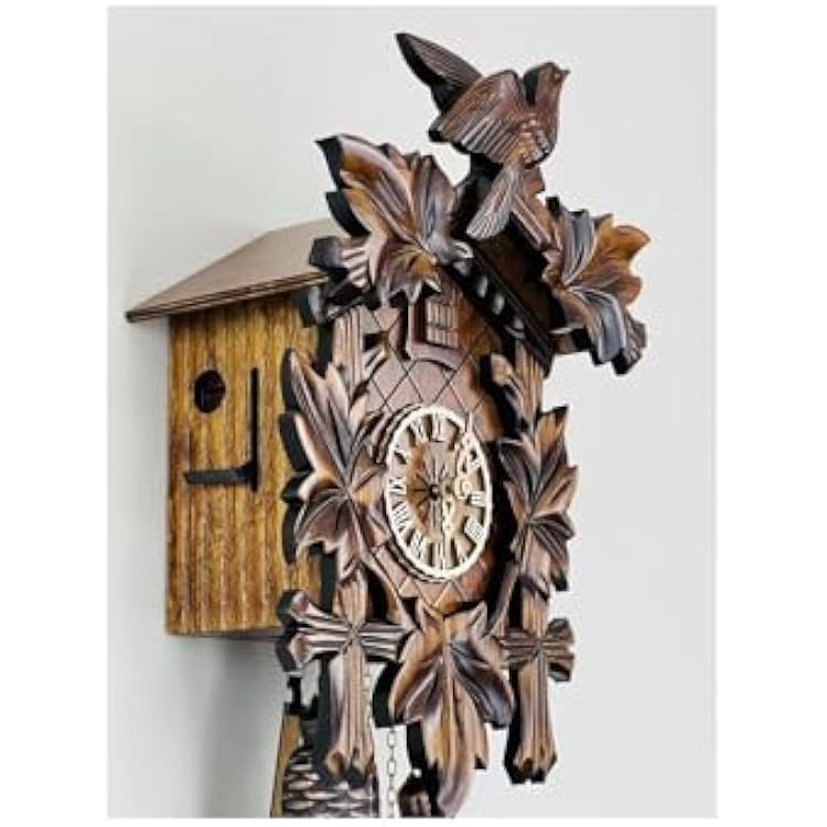 Eight Day Cuckoo Clock with Five Hand-Carved Maple Leaves and One Bird
