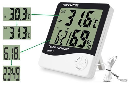 Parssufy Digital Thermometer Hygrometer HTC-2 Room Thermometer with Humidity Incubator Meter and Accurate Temperature Indicator Wall Mounting LCD Digital Clock Monitor for Indoor/Outdoor
