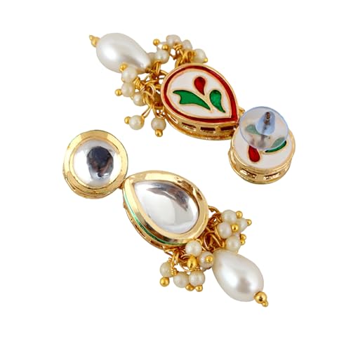 Image of Lucky Jewellery Meenakari 18k Gold Plated Tika Earring Combo Uncut Big Faux Kundan Choker Necklace set