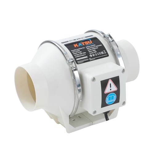 KATSU Tools Extractor de Aire en Línea 100 mm (4 Pulgadas) – Ventilador de Conducto 40W Silencioso – Sistema de Ventilación y Extracción HVAC para Baño, Cocina y Más