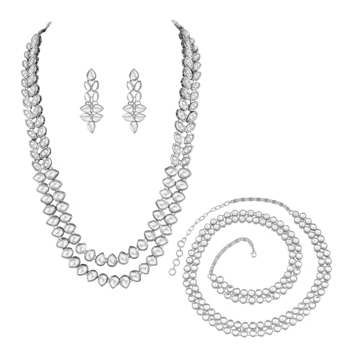 Image of Peora Kundan Faux Pearl Necklace & Jewellery Set Gift for Women