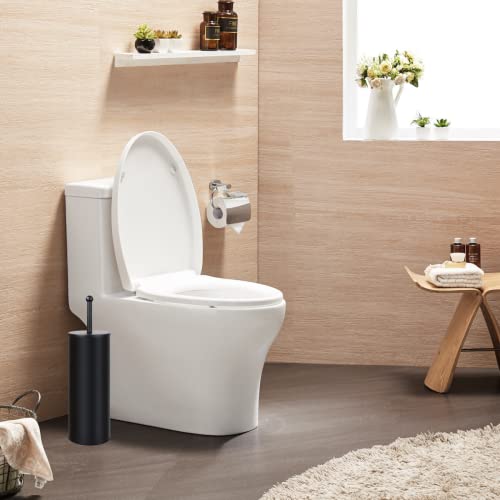 Image of Black Toilet Plunger with Holder Bathroom Metal Canister Holder Drip Cup, Heavy Duty, Deep Cleaning