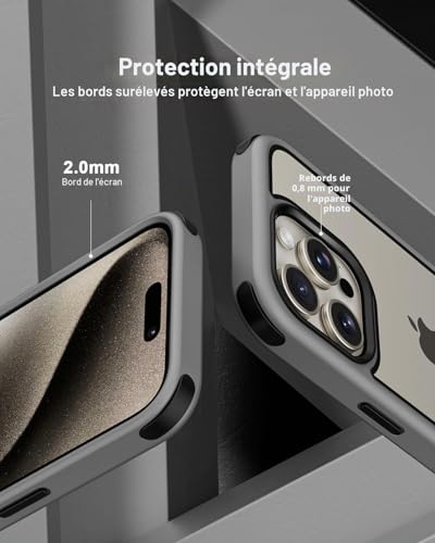 Coque iPhone 15 Pro antichoc 360 protection silicone transparente PC gris titane - 4
