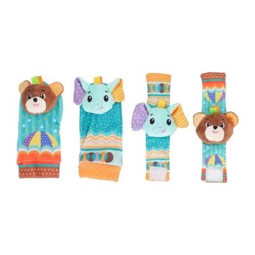 Kit Meias e Pulseiras com Chocalhos para Bebês, 0-6 Meses, Urso e Elefante, 20 cm