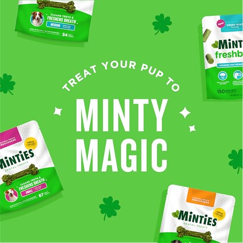 Minties Dog Dental Bone Treats, Tiny/Small Dental Dog Treats, 16 Ounces, Cleans Teeth, Fight Bad Breath, Removes Plaque and Tartar, 40 Count
